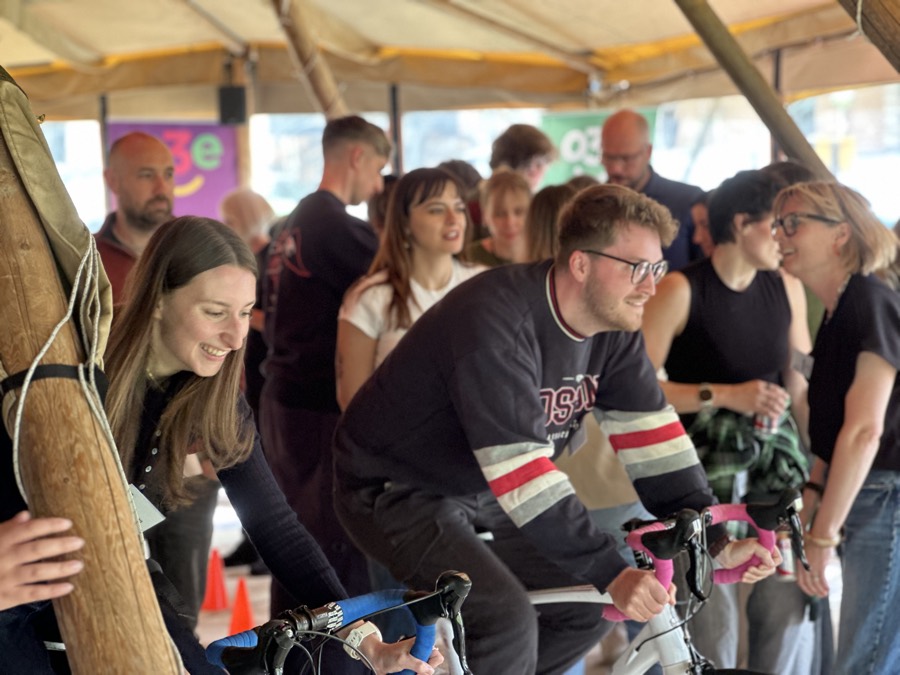 A team with the bikes they built, ready to be donated