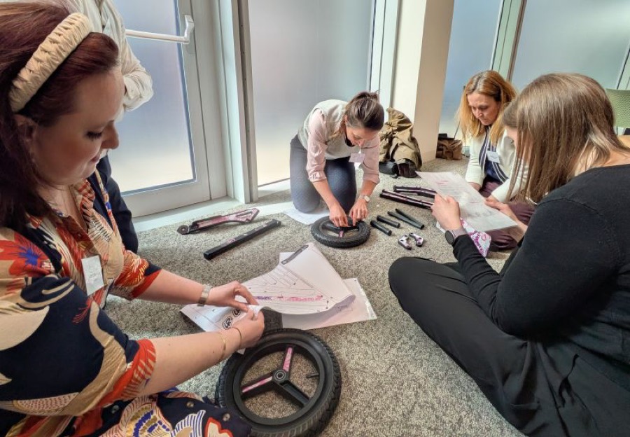 Scooters being assembled and safety checked