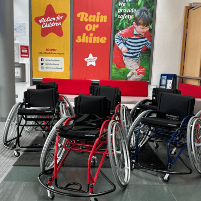 Wheelchairs donated to action for children.